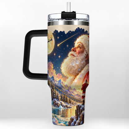 #pl[40oz|Black] Christmas Santa 40oz Tumbler with Handle, Winter Night Travel Cup