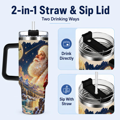 #pl[40oz|Black] Christmas Santa 40oz Tumbler with Handle, Winter Night Travel Cup