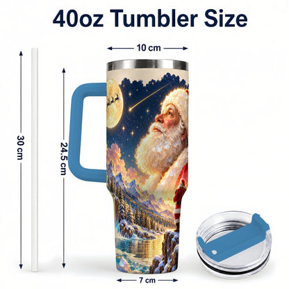 #pl[40oz|Blue] Christmas Santa 40oz Tumbler with Handle, Winter Night Travel Cup