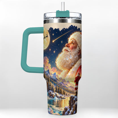 #pl[40oz|Green] Christmas Santa 40oz Tumbler with Handle, Winter Night Travel Cup