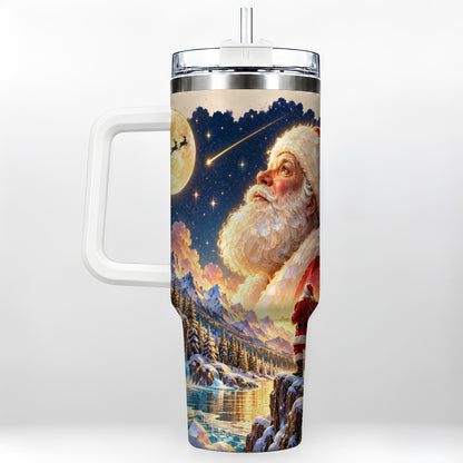 Christmas Santa 40oz Tumbler with Handle, Winter Night Travel Cup