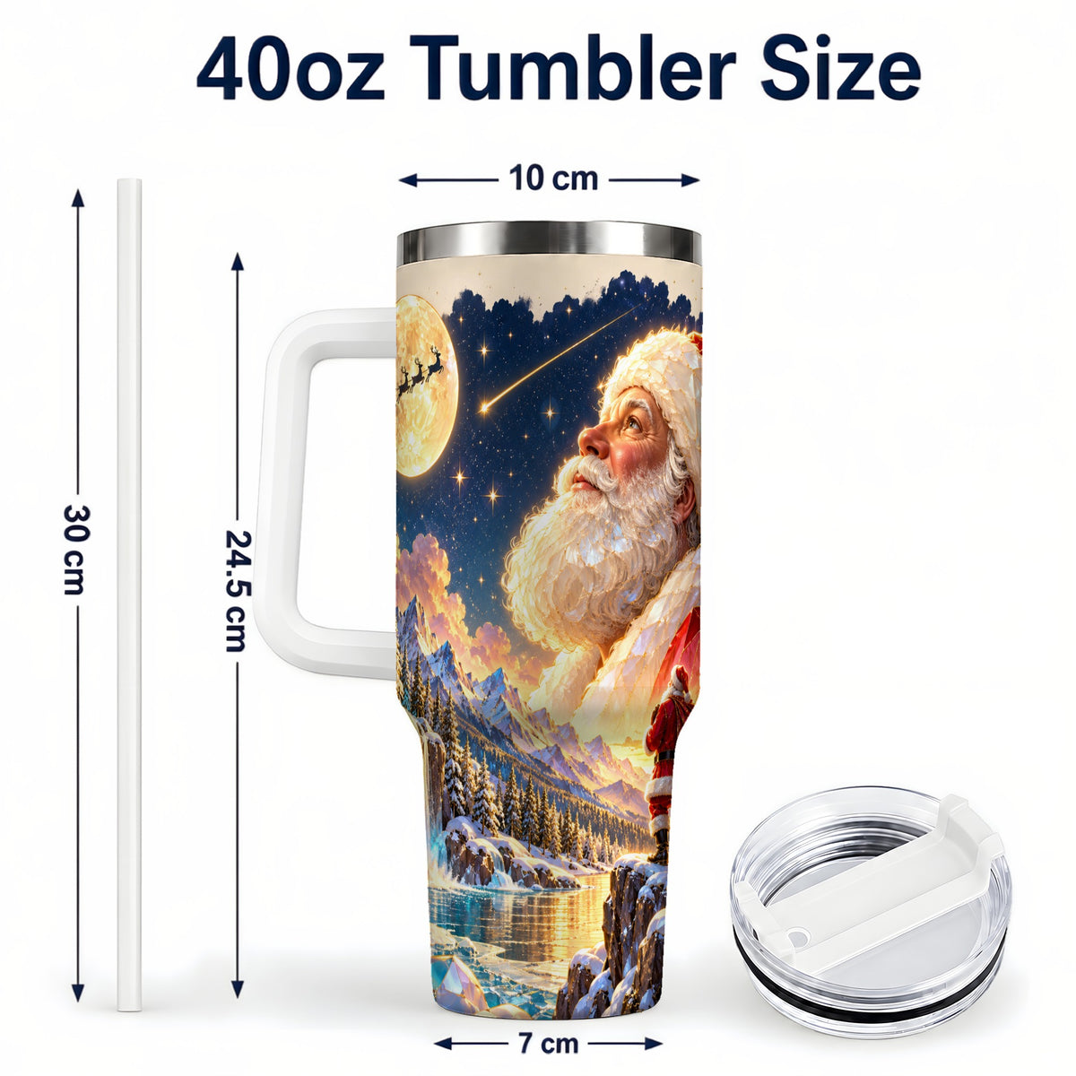 #pl[40oz|White] Christmas Santa 40oz Tumbler with Handle, Winter Night Travel Cup