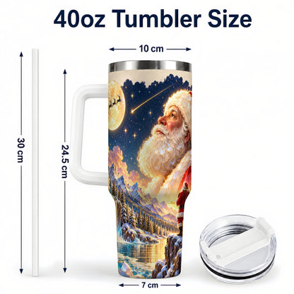 #pl[40oz|White] Christmas Santa 40oz Tumbler with Handle, Winter Night Travel Cup