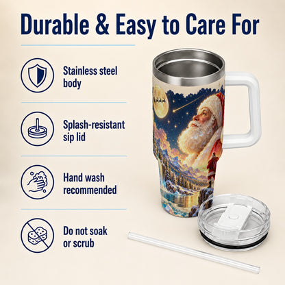 Christmas Santa 40oz Tumbler with Handle, Winter Night Travel Cup