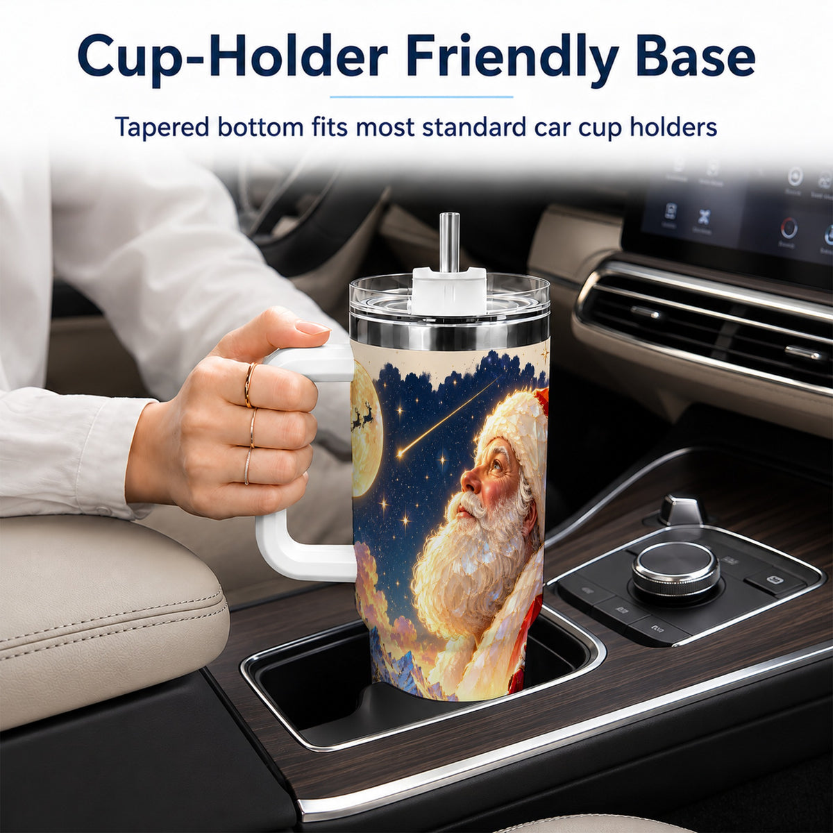 Christmas Santa 40oz Tumbler with Handle, Winter Night Travel Cup