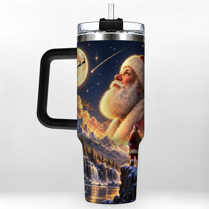 #pl[40oz|Black] Santa Moon 40oz Tumbler with Handle, Winter Landscape Travel Cup