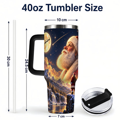 #pl[40oz|Black] Santa Moon 40oz Tumbler with Handle, Winter Landscape Travel Cup