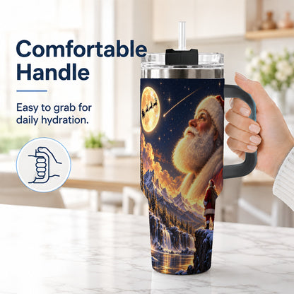 #pl[40oz|Black] Santa Moon 40oz Tumbler with Handle, Winter Landscape Travel Cup