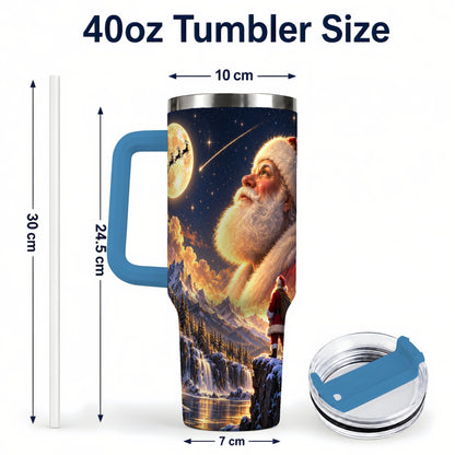 #pl[40oz|Blue] Santa Moon 40oz Tumbler with Handle, Winter Landscape Travel Cup