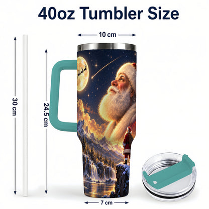 #pl[40oz|Green] Santa Moon 40oz Tumbler with Handle, Winter Landscape Travel Cup