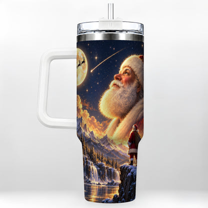 Santa Moon 40oz Tumbler with Handle, Winter Landscape Travel Cup