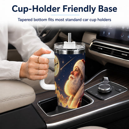 Santa Moon 40oz Tumbler with Handle, Winter Landscape Travel Cup