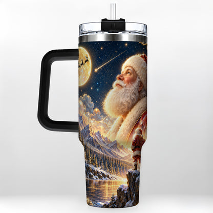 #pl[40oz|Black] Santa Winter 40oz Tumbler with Handle, Mountain Night Travel Cup