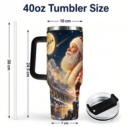 #pl[40oz|Black] Santa Winter 40oz Tumbler with Handle, Mountain Night Travel Cup