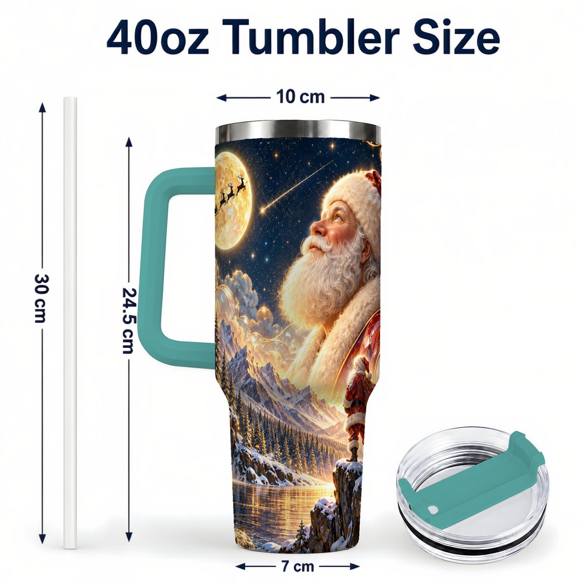 #pl[40oz|Green] Santa Winter 40oz Tumbler with Handle, Mountain Night Travel Cup