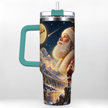 #pl[40oz|Green] Santa Winter 40oz Tumbler with Handle, Mountain Night Travel Cup