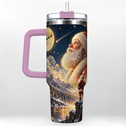 #pl[40oz|Pink] Santa Winter 40oz Tumbler with Handle, Mountain Night Travel Cup