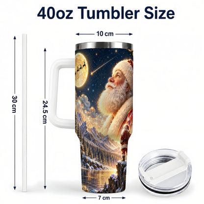 #pl[40oz|White] Santa Winter 40oz Tumbler with Handle, Mountain Night Travel Cup