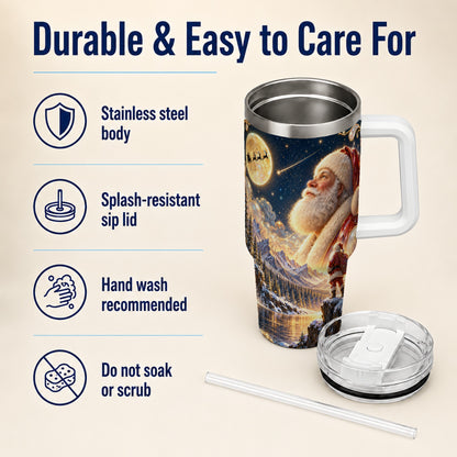 Santa Winter 40oz Tumbler with Handle, Mountain Night Travel Cup