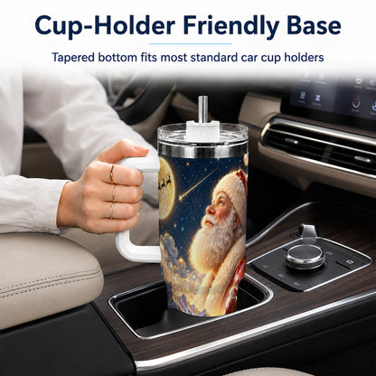 Santa Winter 40oz Tumbler with Handle, Mountain Night Travel Cup