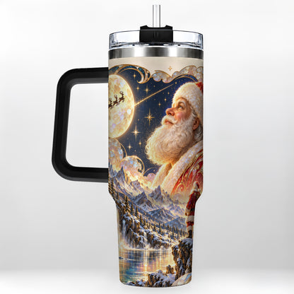 #pl[40oz|Black] Santa Moon 40oz Tumbler with Handle, Christmas Night Travel Cup