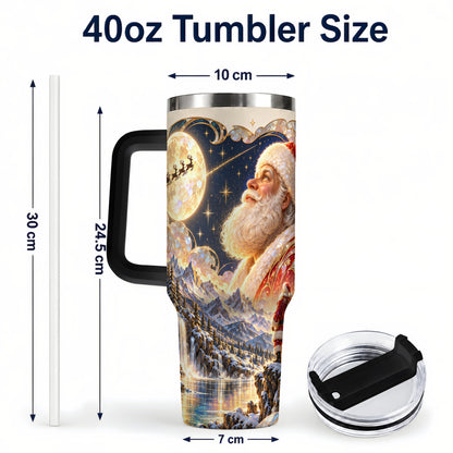 #pl[40oz|Black] Santa Moon 40oz Tumbler with Handle, Christmas Night Travel Cup
