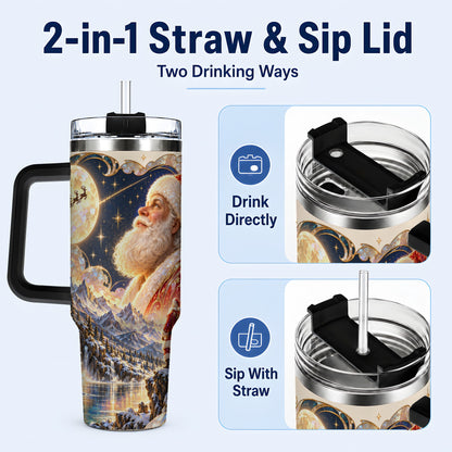 #pl[40oz|Black] Santa Moon 40oz Tumbler with Handle, Christmas Night Travel Cup