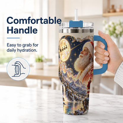 #pl[40oz|Blue] Santa Moon 40oz Tumbler with Handle, Christmas Night Travel Cup