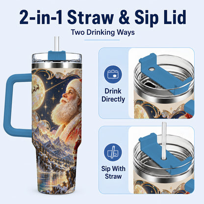 #pl[40oz|Blue] Santa Moon 40oz Tumbler with Handle, Christmas Night Travel Cup