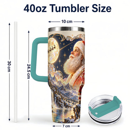 #pl[40oz|Green] Santa Moon 40oz Tumbler with Handle, Christmas Night Travel Cup