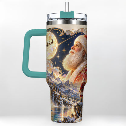 #pl[40oz|Green] Santa Moon 40oz Tumbler with Handle, Christmas Night Travel Cup