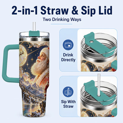 #pl[40oz|Green] Santa Moon 40oz Tumbler with Handle, Christmas Night Travel Cup
