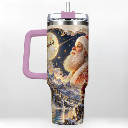 #pl[40oz|Pink] Santa Moon 40oz Tumbler with Handle, Christmas Night Travel Cup