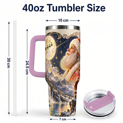 #pl[40oz|Pink] Santa Moon 40oz Tumbler with Handle, Christmas Night Travel Cup