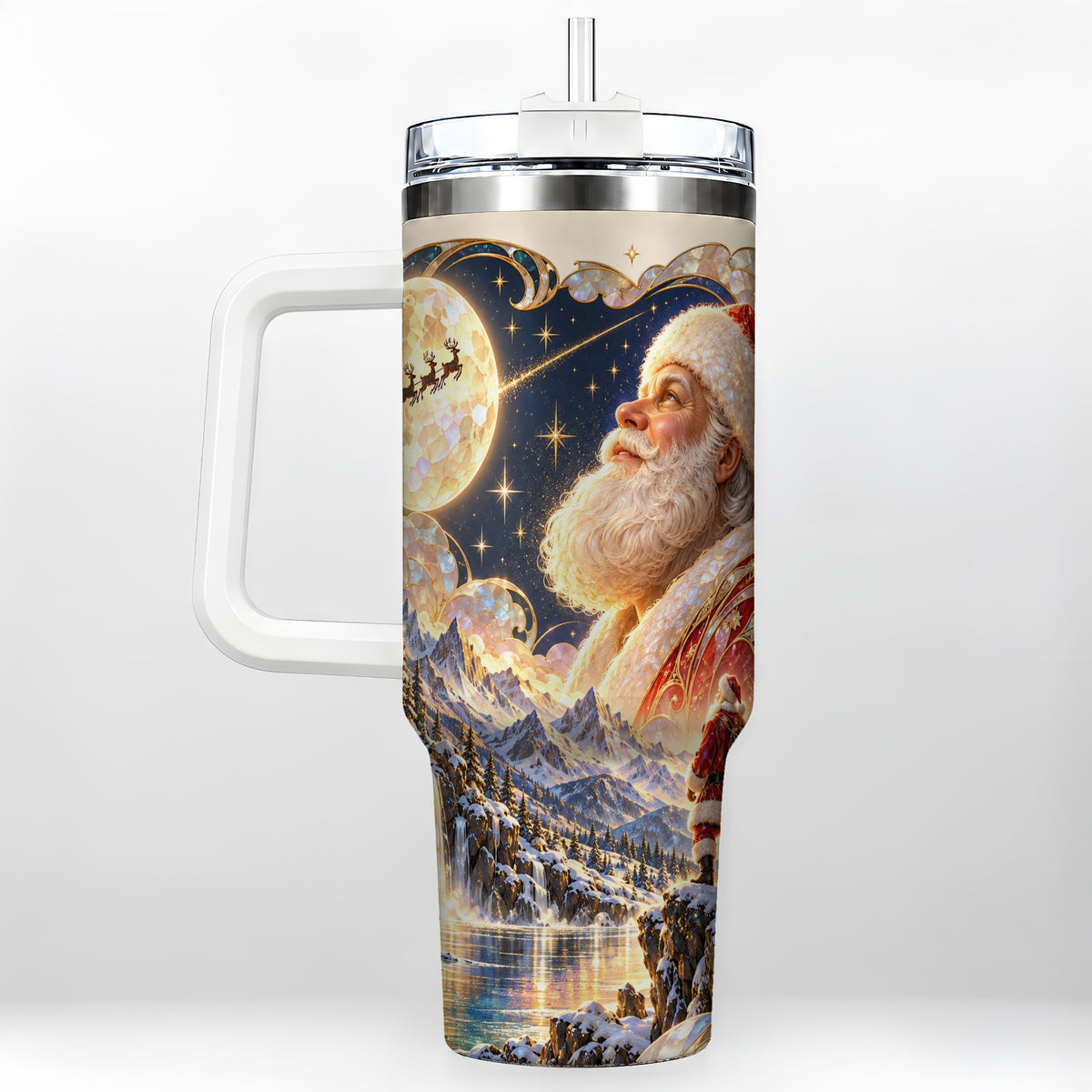 Santa Moon 40oz Tumbler with Handle, Christmas Night Travel Cup