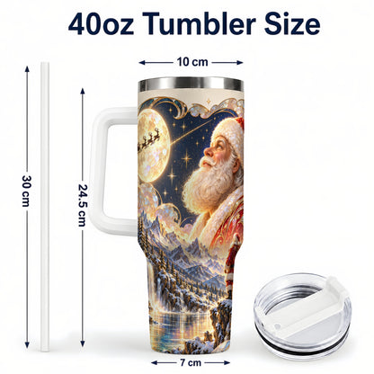 #pl[40oz|White] Santa Moon 40oz Tumbler with Handle, Christmas Night Travel Cup