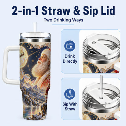 #pl[40oz|White] Santa Moon 40oz Tumbler with Handle, Christmas Night Travel Cup