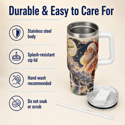Santa Moon 40oz Tumbler with Handle, Christmas Night Travel Cup