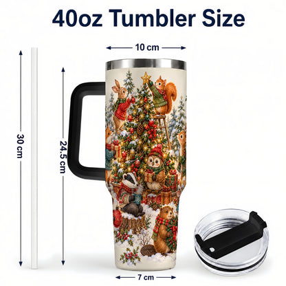 #pl[40oz|Black] Woodland Christmas 40oz Tumbler with Handle, Forest Animal Travel Cup