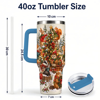#pl[40oz|Blue] Woodland Christmas 40oz Tumbler with Handle, Forest Animal Travel Cup