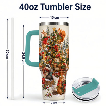 #pl[40oz|Green] Woodland Christmas 40oz Tumbler with Handle, Forest Animal Travel Cup