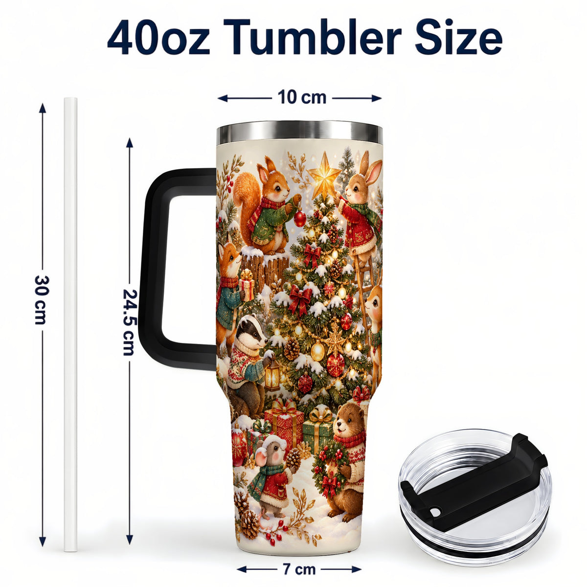 #pl[40oz|Black] Woodland Tree 40oz Tumbler with Handle, Christmas Animal Travel Cup