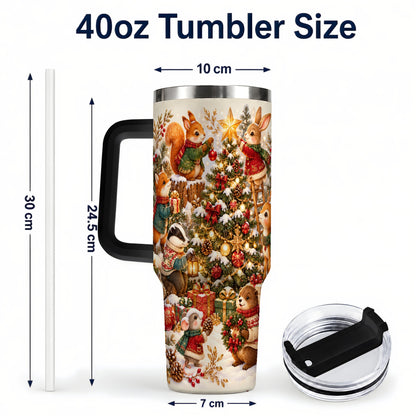#pl[40oz|Black] Woodland Tree 40oz Tumbler with Handle, Christmas Animal Travel Cup