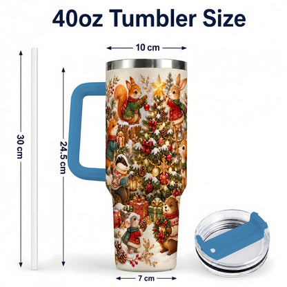 #pl[40oz|Blue] Woodland Tree 40oz Tumbler with Handle, Christmas Animal Travel Cup