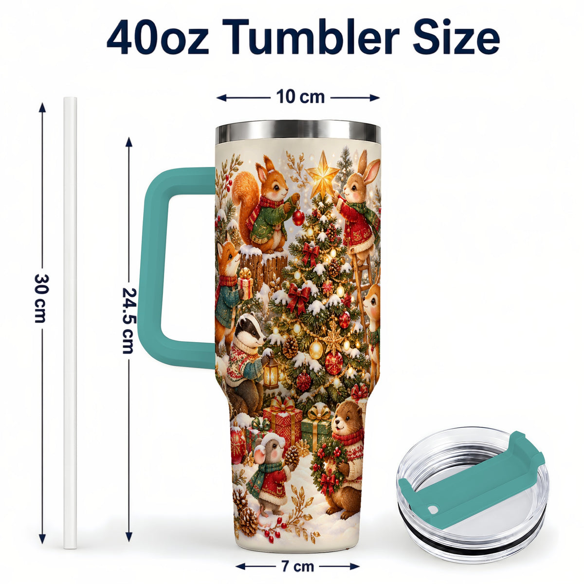 #pl[40oz|Green] Woodland Tree 40oz Tumbler with Handle, Christmas Animal Travel Cup