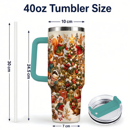 #pl[40oz|Green] Woodland Tree 40oz Tumbler with Handle, Christmas Animal Travel Cup