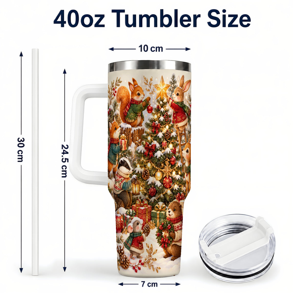 #pl[40oz|White] Woodland Tree 40oz Tumbler with Handle, Christmas Animal Travel Cup