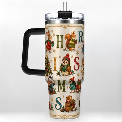 #pl[40oz|Black] Christmas Animals 40oz Tumbler with Handle, Woodland Letter Travel Cup