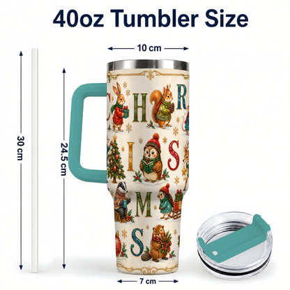 #pl[40oz|Green] Christmas Animals 40oz Tumbler with Handle, Woodland Letter Travel Cup