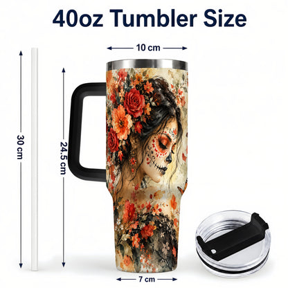 #pl[40oz|Black] Floral Face Art 40oz Tumbler, Watercolor Rose, Stainless Steel Travel Cup